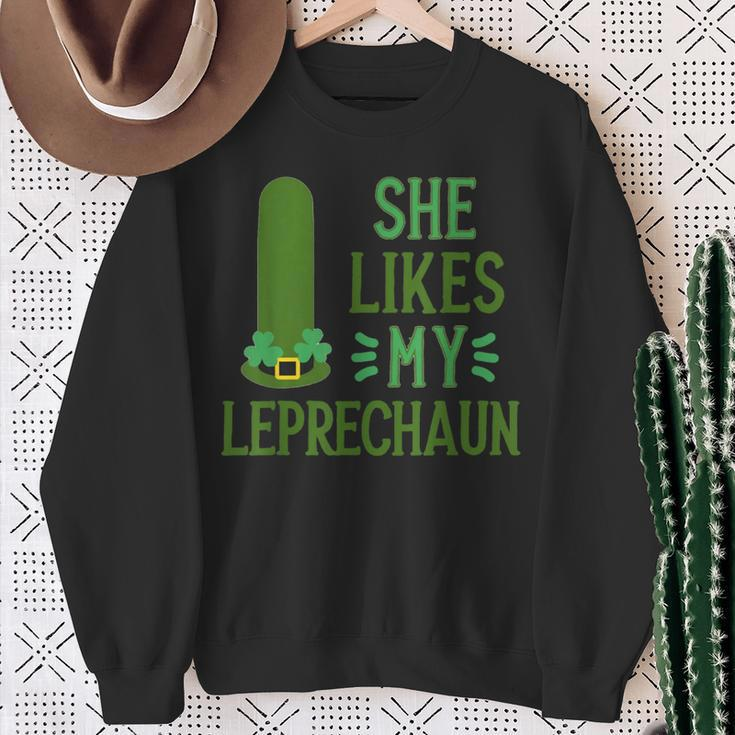 She Likes My Leprechaun St Patrick's Couple Sweatshirt Gifts for Old Women
