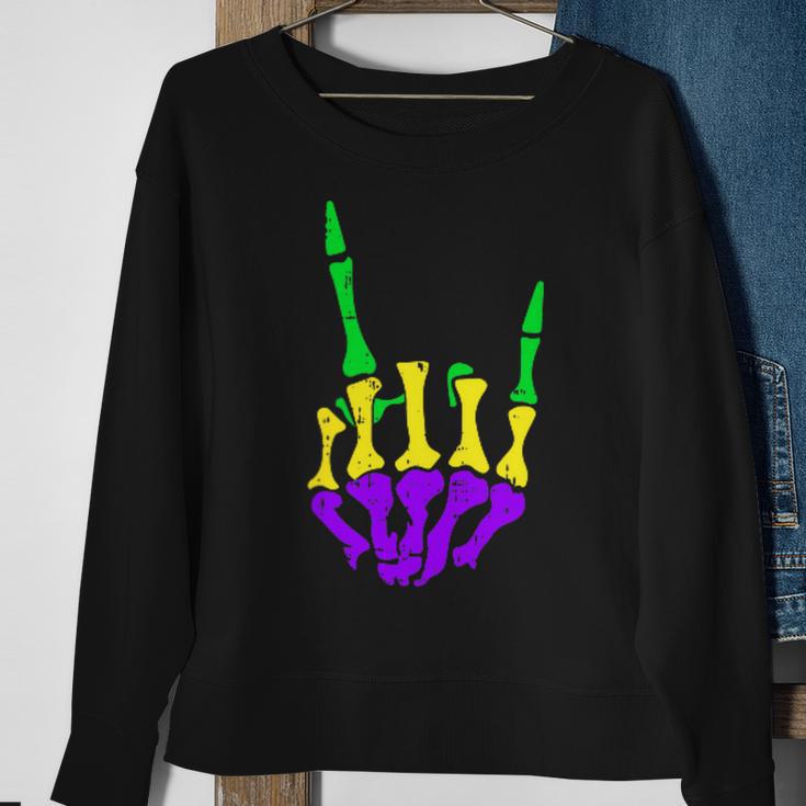 Skeleton Rock Hand Pocket Mardi Gras Bones Music Lover Band Sweatshirt Gifts for Old Women