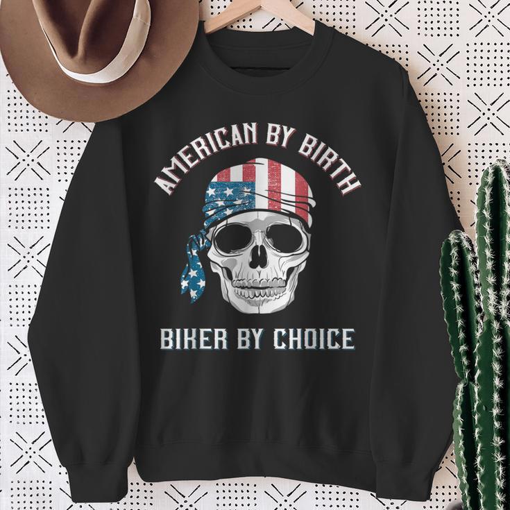 Skull American By Birth Biker By Choice Patriotic Motorcycle Sweatshirt Gifts for Old Women