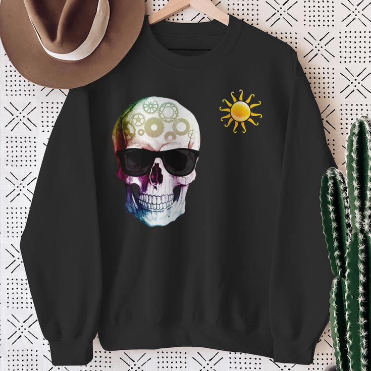 Skull With Sunglasses And Gears Sweatshirt Gifts for Old Women