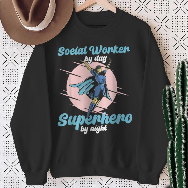 Social Worker By Day Superhero By Night Job Work Social Sweatshirt Gifts for Old Women