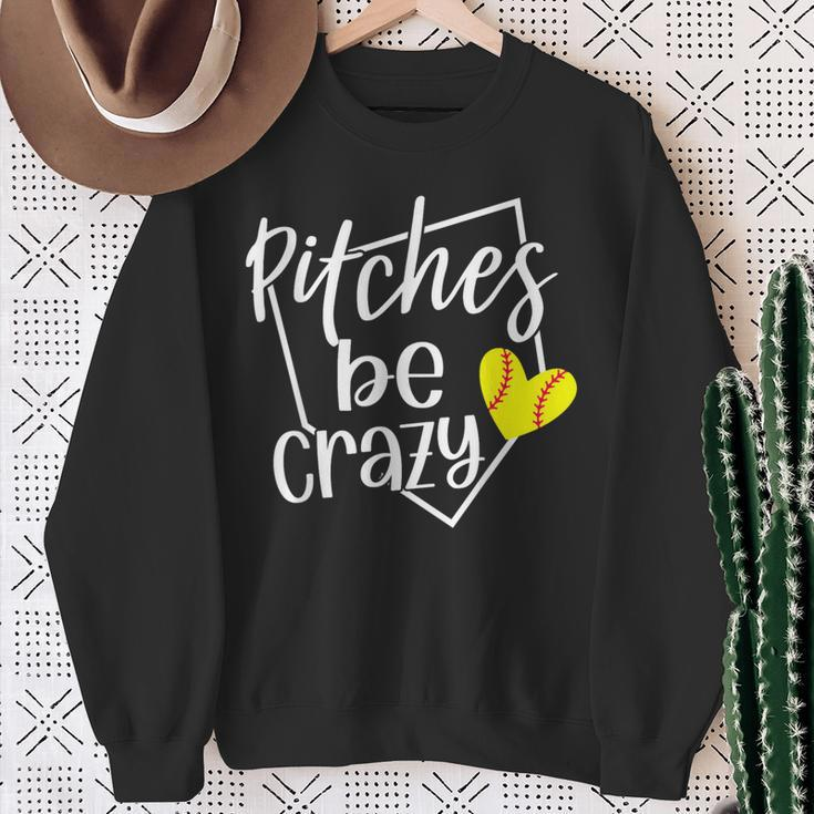 Softball Player Pitches Be Crazy Softball Pitcher Sweatshirt Gifts for Old Women