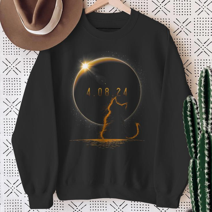 Solar Cat Eclipse View Totality April 8 2024 Astronomy Cat Sweatshirt Gifts for Old Women