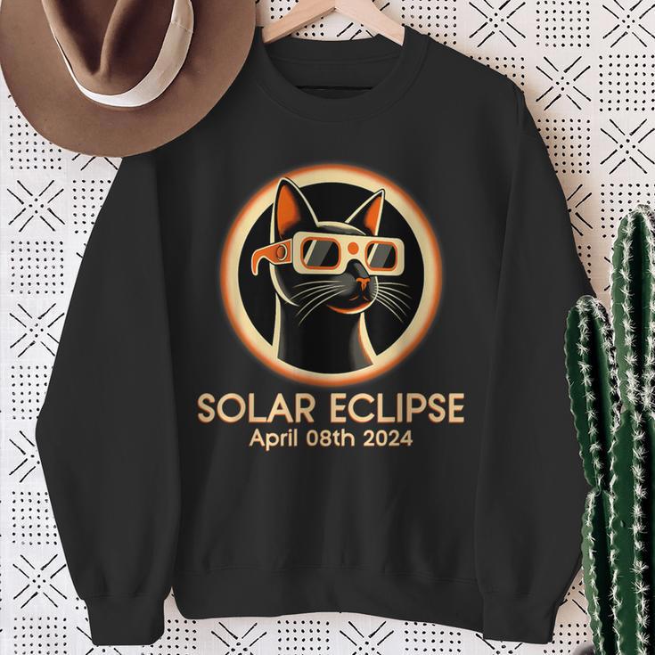 Solar Eclipse 2024 Cat Wearing Total Solar Eclipse Glasses Sweatshirt Gifts for Old Women