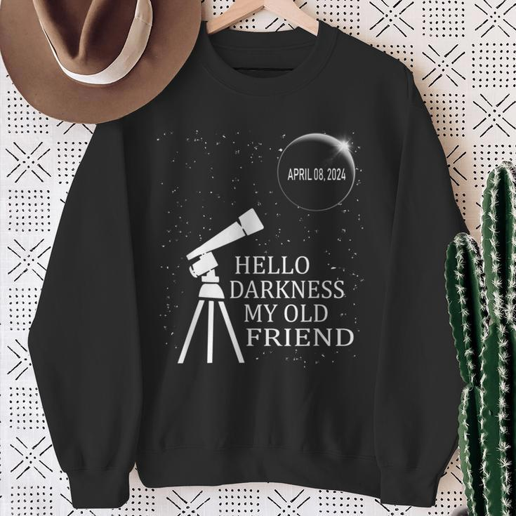 Solar Eclipse 2024 Hello Darkness My Old Friend 2024 Sweatshirt Gifts for Old Women