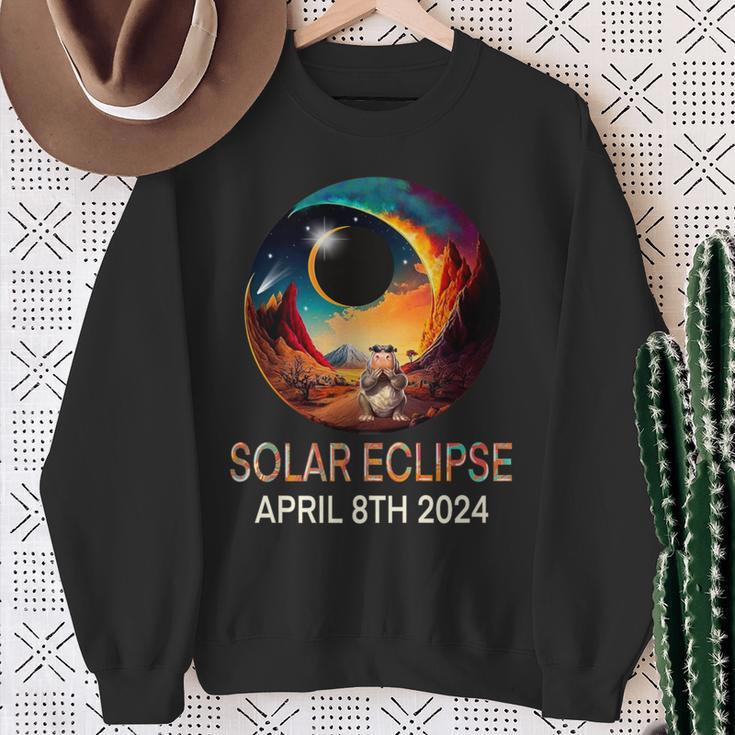 Solar Eclipse 2024 Hippo Wearing Solar Eclipse Glasses Sweatshirt Gifts for Old Women