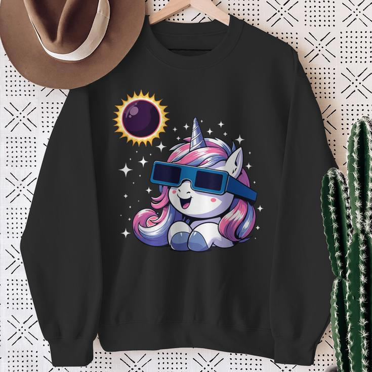 Solar Eclipse 2024 Unicorn Wearing Eclipse Glasses Sweatshirt Gifts for Old Women