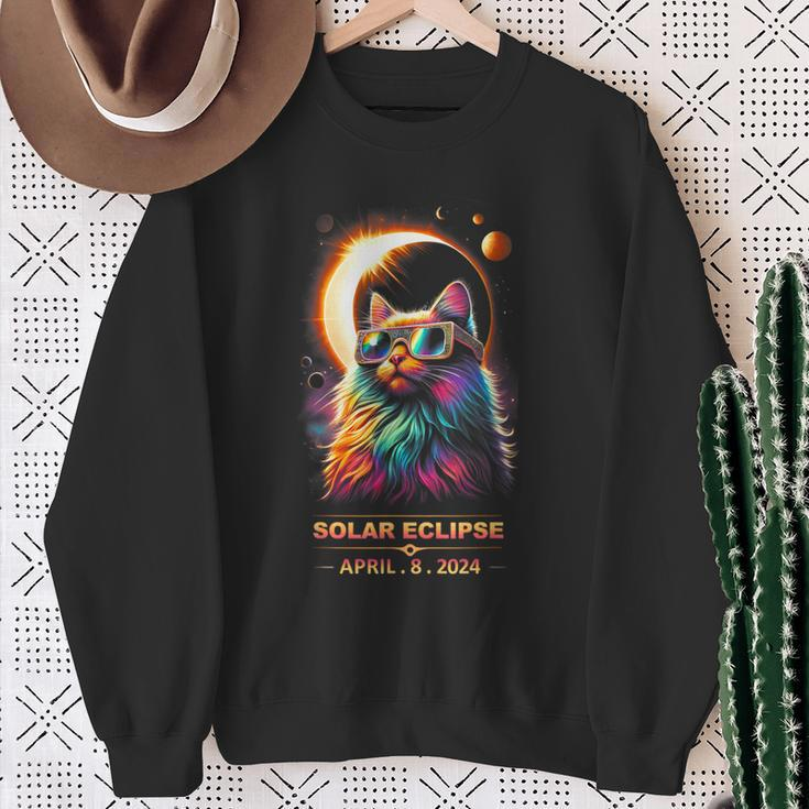 Solar Eclipse April 8 2024 Cats Lovers Sweatshirt Gifts for Old Women