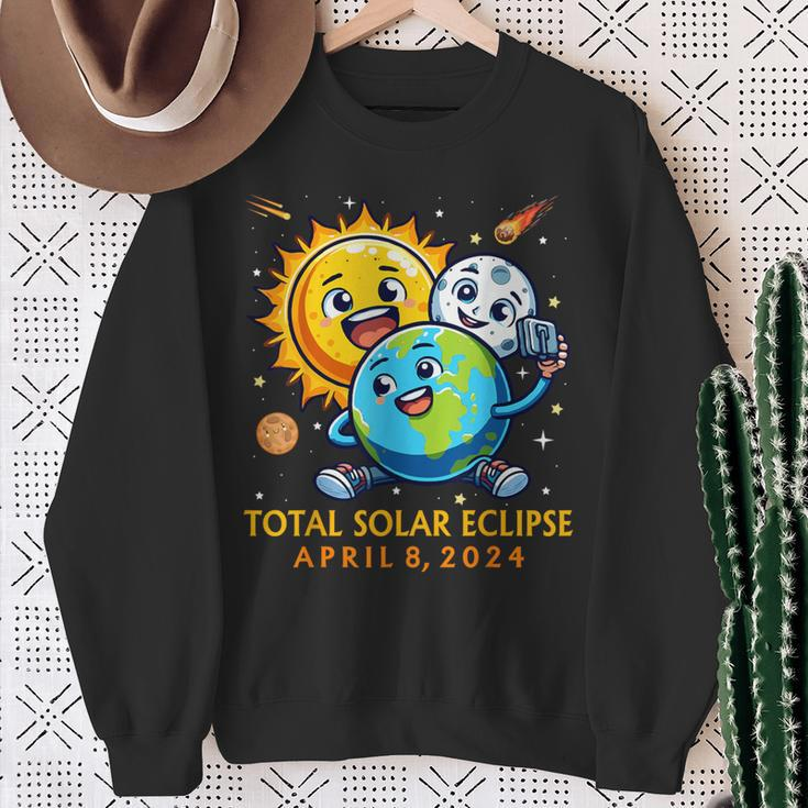 Solar Eclipse April 8 2024 Cute Earth Sun Moon Selfie Space Sweatshirt Gifts for Old Women