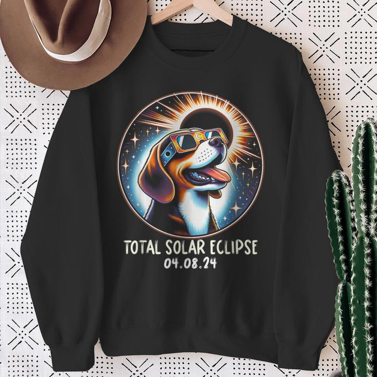 Solar Eclipse Beagle Wearing Glasses Pet April 8 2024 Sweatshirt Gifts for Old Women