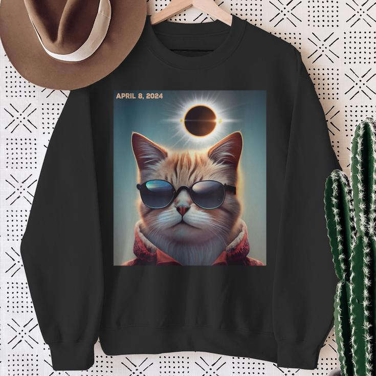 Solar Eclipse Cat 2024 April 8 Solar Eclipse Glasses Sweatshirt Gifts for Old Women