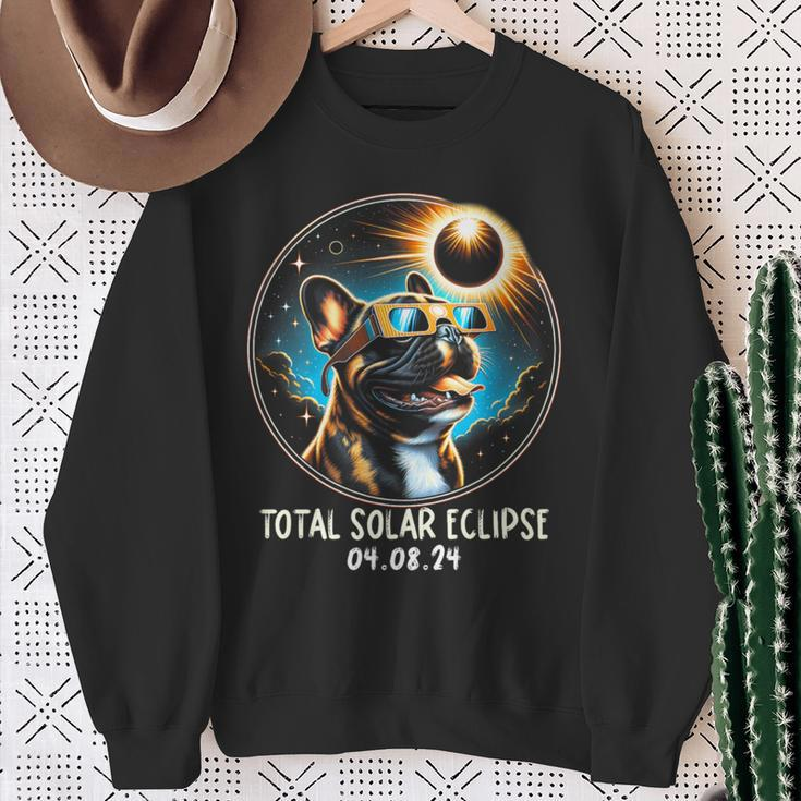 Solar Eclipse French Bulldog Wearing Glasses April 8 2024 Sweatshirt Gifts for Old Women
