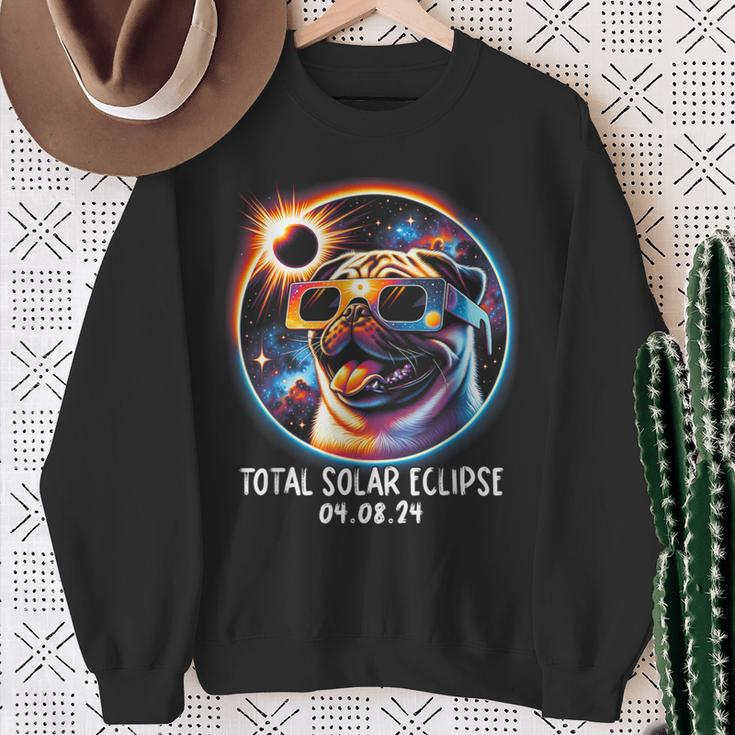 Solar Eclipse Pug Wearing Glasses Pet April 8 2024 Sweatshirt Gifts for Old Women