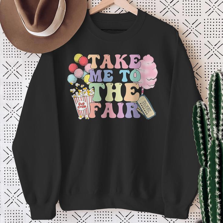 Take Me To The State Fair With Cotton Candy And Pop Corn Sweatshirt Gifts for Old Women