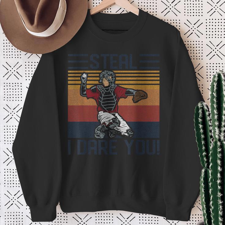 Steal I Dare You Catcher Vintage Baseball Player Lover Sweatshirt Gifts for Old Women