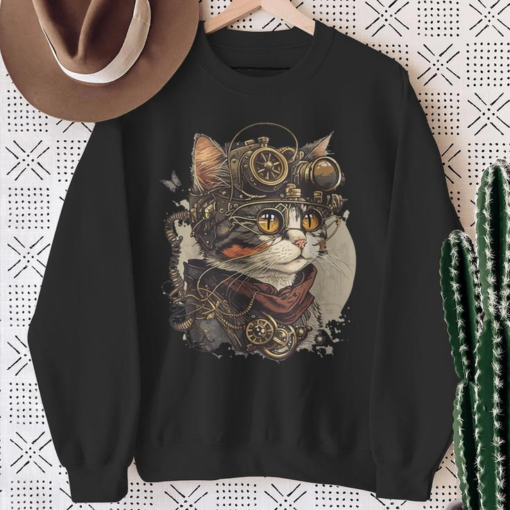 Steampunk Cat Kitten Steam Punk Sweatshirt Geschenke für alte Frauen