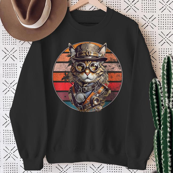 Steampunk Cat Retro Sunset Glasses Hat And Watches Sweatshirt Geschenke für alte Frauen