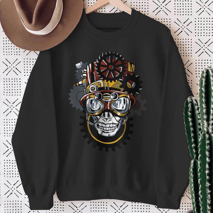 Steampunk Goggles Skull Head With Top Hat Gears Gothic Sweatshirt Gifts for Old Women