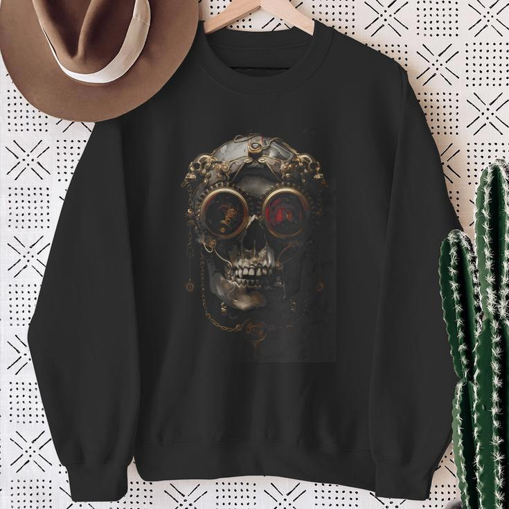 Steampunk Skull With Aviator Cap Gears Clockwork And Goggles Sweatshirt Gifts for Old Women