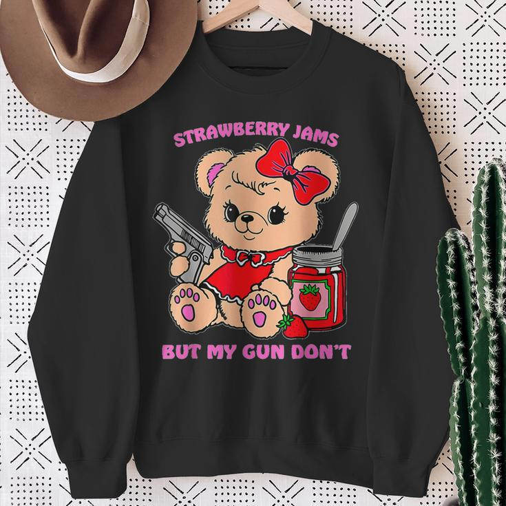 Strawberry Jams But My Gun Don't Teddy Bear Meme Sweatshirt Gifts for Old Women
