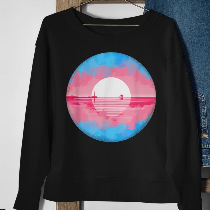 Subtle Trans Pride Flag Coastal Sunrise Sweatshirt Gifts for Old Women