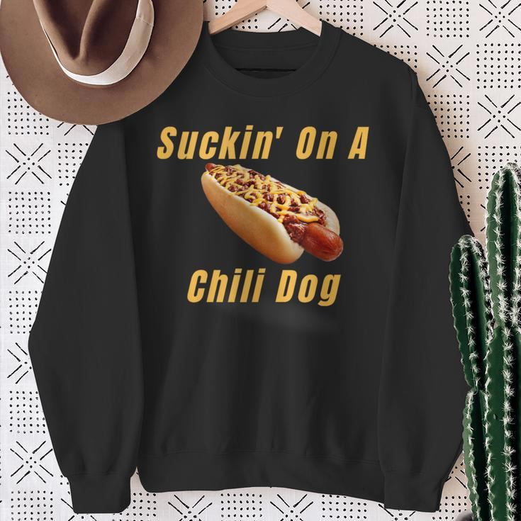 Suckin' On A Chili Dog Detroit Michigan Hot Dog Sweatshirt Gifts for Old Women