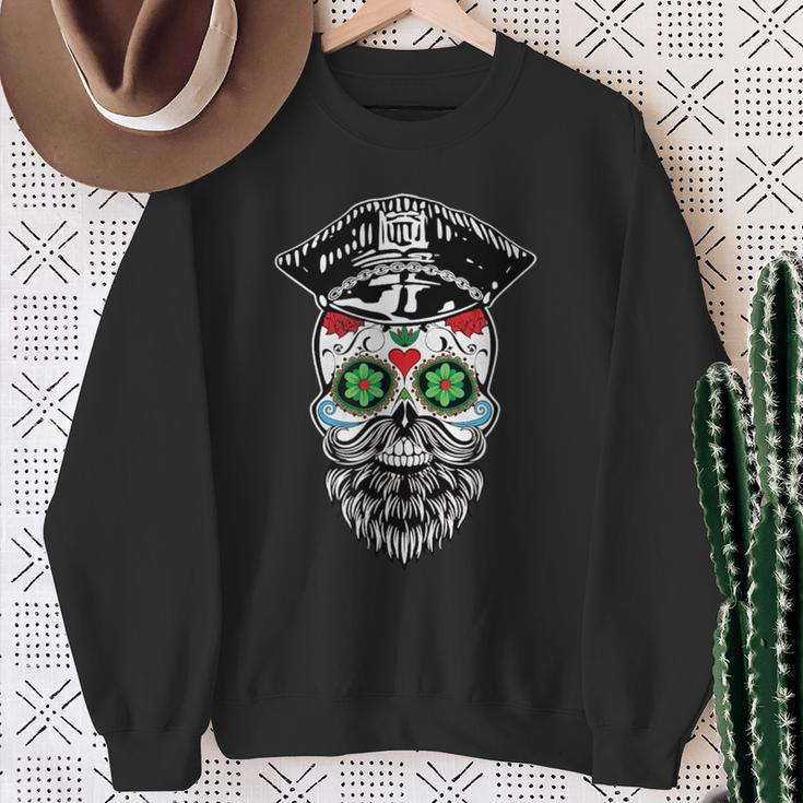 Sugar Skull Gay Daddy Bear & Biker Hat Leather Sugar Skull Sweatshirt Gifts for Old Women