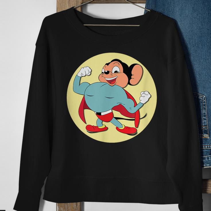 Superhero Cartoon Mouse In Red Cape Vintage Boomer Cartoon Sweatshirt Gifts for Old Women