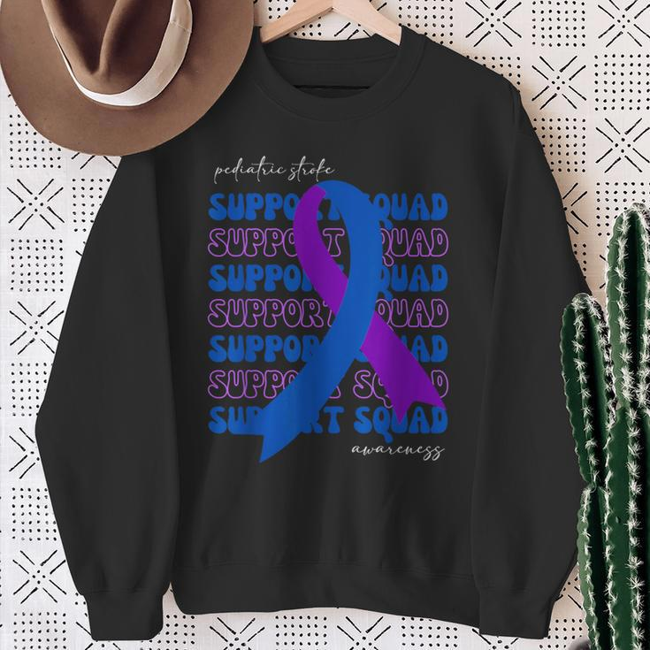 Support Squad Pediatric Stroke Awareness Purple Blue Ribbon Sweatshirt Gifts for Old Women