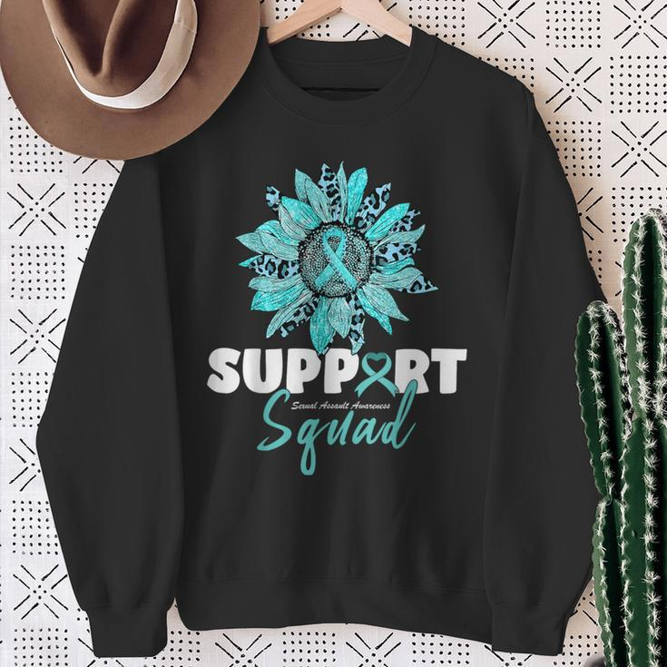 Support Squad Sexual Assault Awareness Month Teal Ribbon Sweatshirt Gifts for Old Women