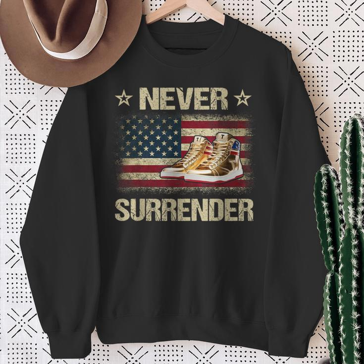Never Surrender Gold Sneakers Pro Trump 2024 Sweatshirt Gifts for Old Women