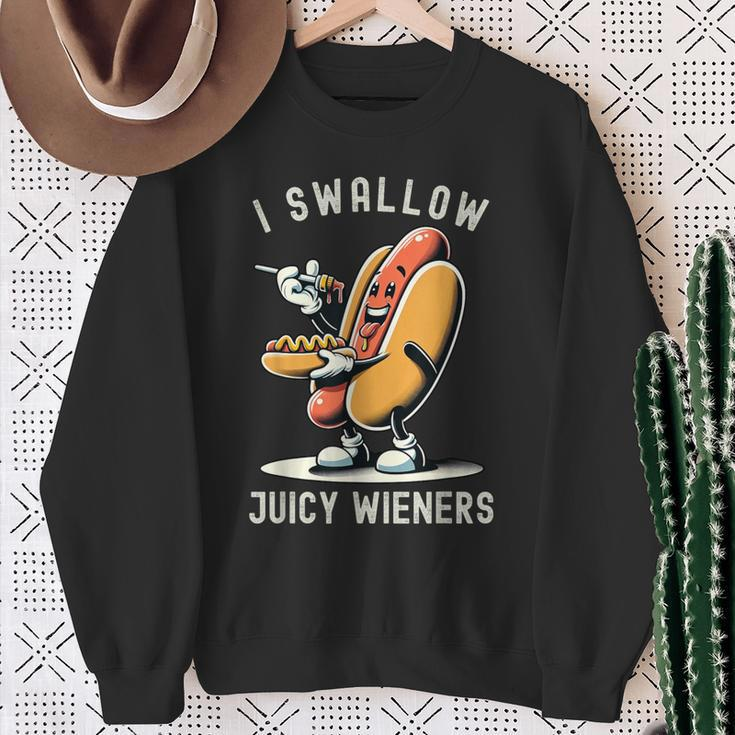 I Swallow Juicy Wieners Provocative Joke Adult Humor Naughty Sweatshirt Gifts for Old Women