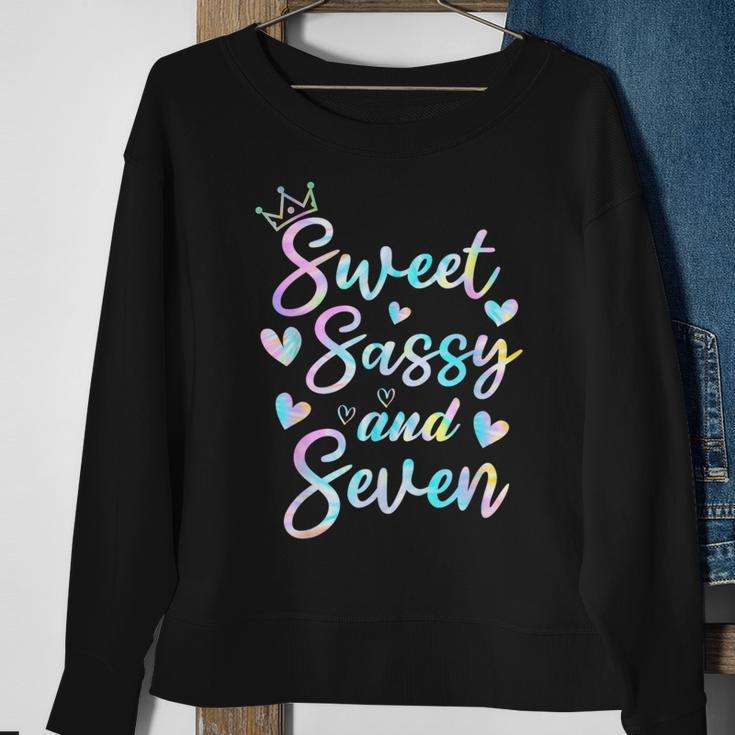 Sweet Sassy And Seven 7Th Birthday 7 Years Old Princess Girl Sweatshirt Gifts for Old Women