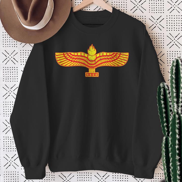 Syrisches Aramäisches Geflügeltes Sonnensymbol Sweatshirt Geschenke für alte Frauen