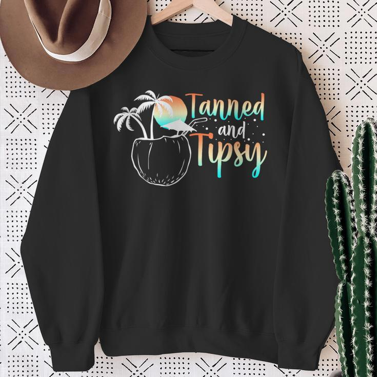 Tanned And Tipsy For An Retro Beach Vacation Sweatshirt Gifts for Old Women