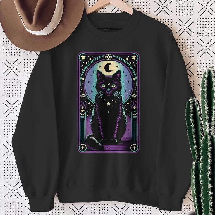 Tarot Card Crescent Moon Black Cat Lover Tarot Cat Vintage Sweatshirt Gifts for Old Women