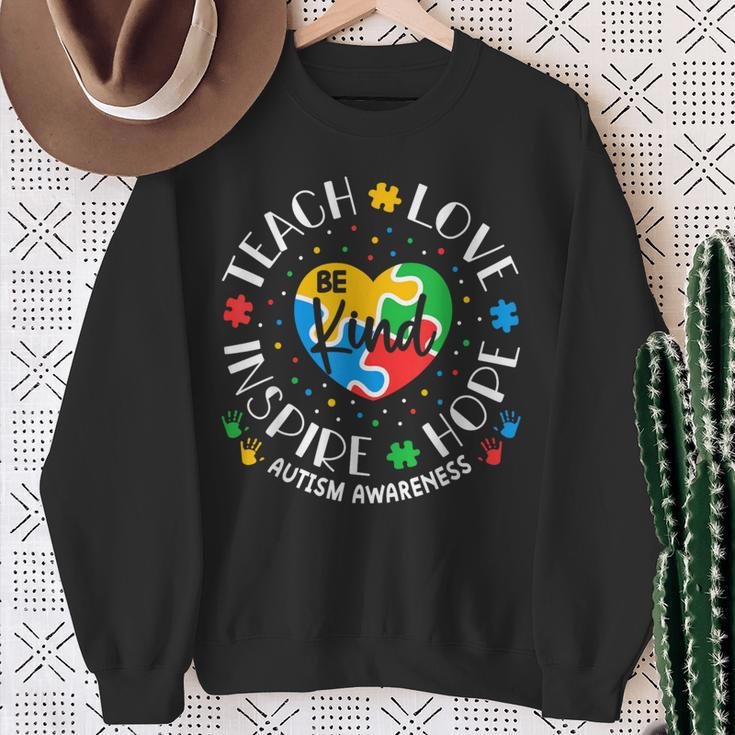 Teach Love Inspire Autism Awareness Teacher Sweatshirt Gifts for Old Women