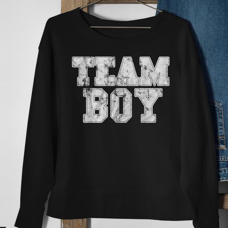 Team Boy Blue Gender Reveal Baby Shower Distressed Sweatshirt Gifts for Old Women