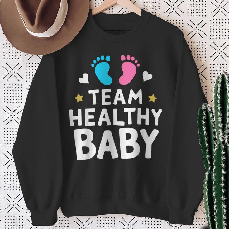 Team Healthy Baby Gender Reveal Party Announcement Sweatshirt Gifts for Old Women