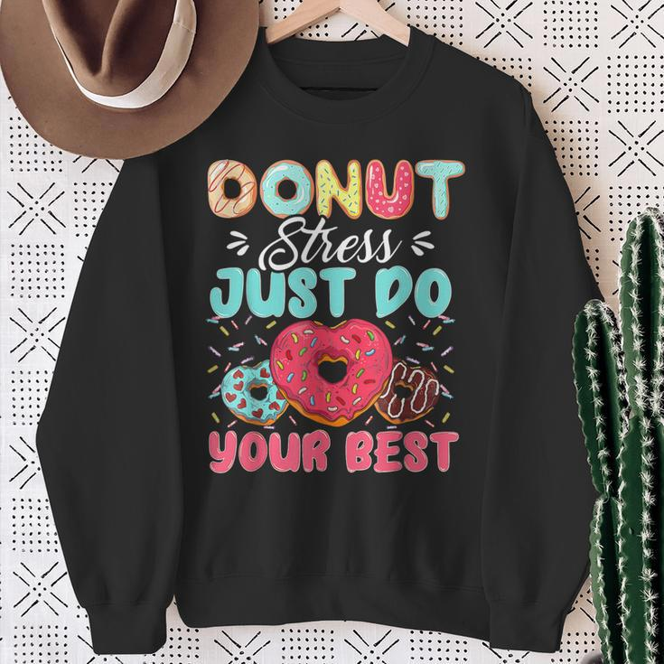 Testing Day Donut Stress Just Do Your Best Cute Teacher Sweatshirt Gifts for Old Women