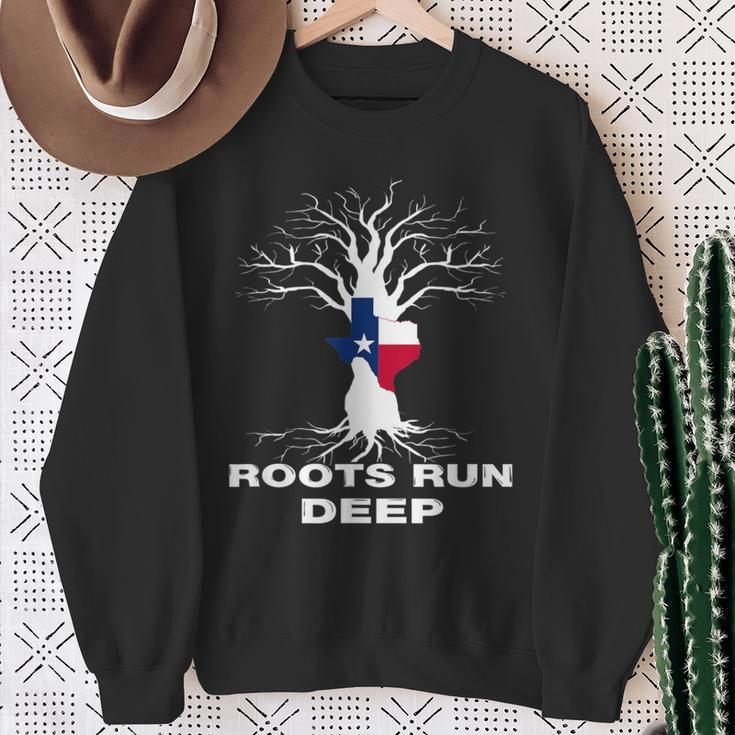 Texas Roots Run Deep Proud Resident Texas Flag Sweatshirt Gifts for Old Women