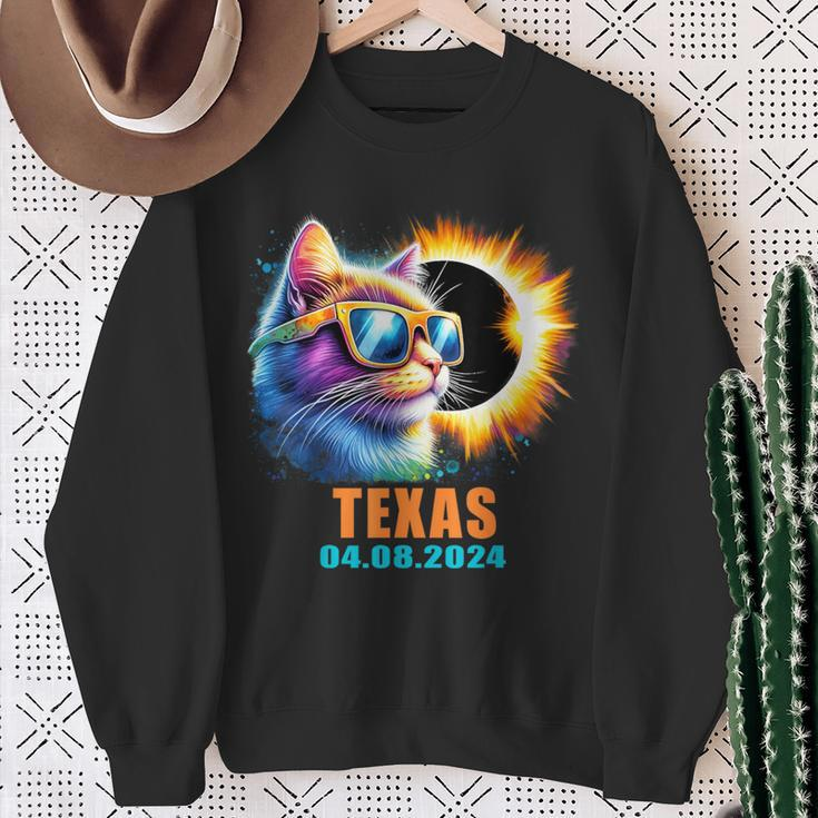 Texas Total Solar Eclipse 2024 Cat Solar Eclipse Glasses Sweatshirt Gifts for Old Women