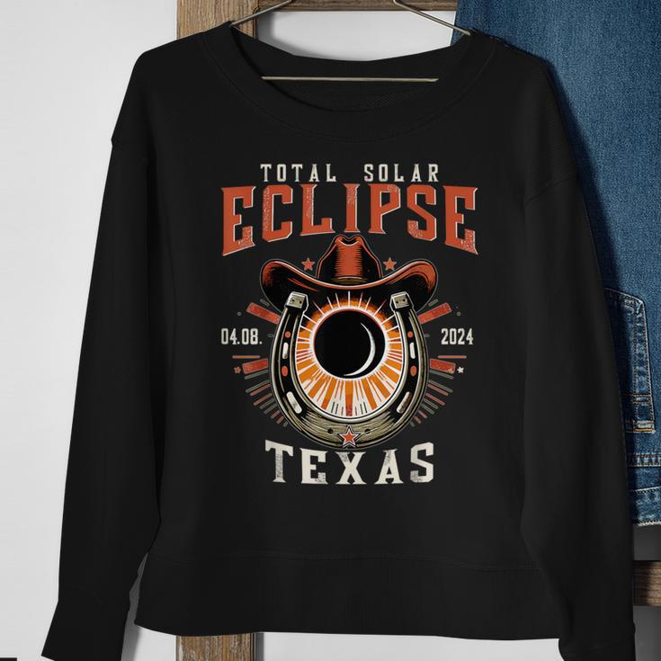 Texas Total Solar Eclipse April 8 2024 Totality Cowboy Sweatshirt Gifts for Old Women