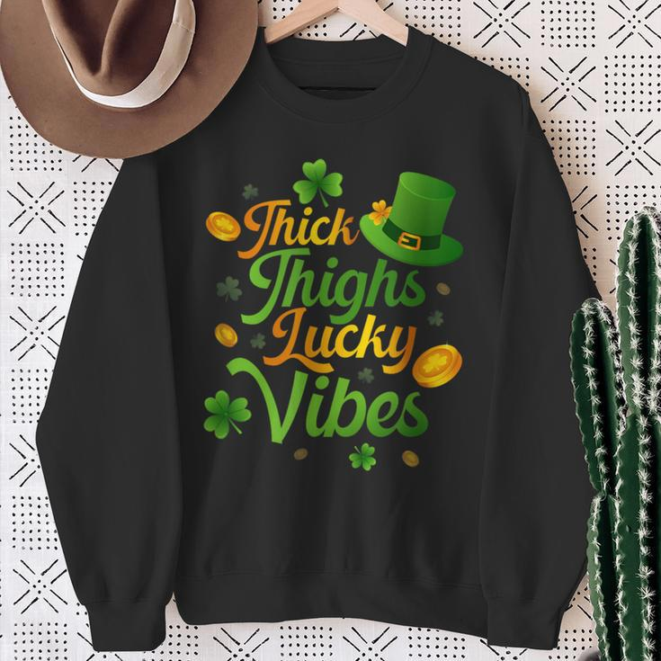 Thick Thighs Lucky Vibes St Patrick's Day Sweatshirt Gifts for Old Women