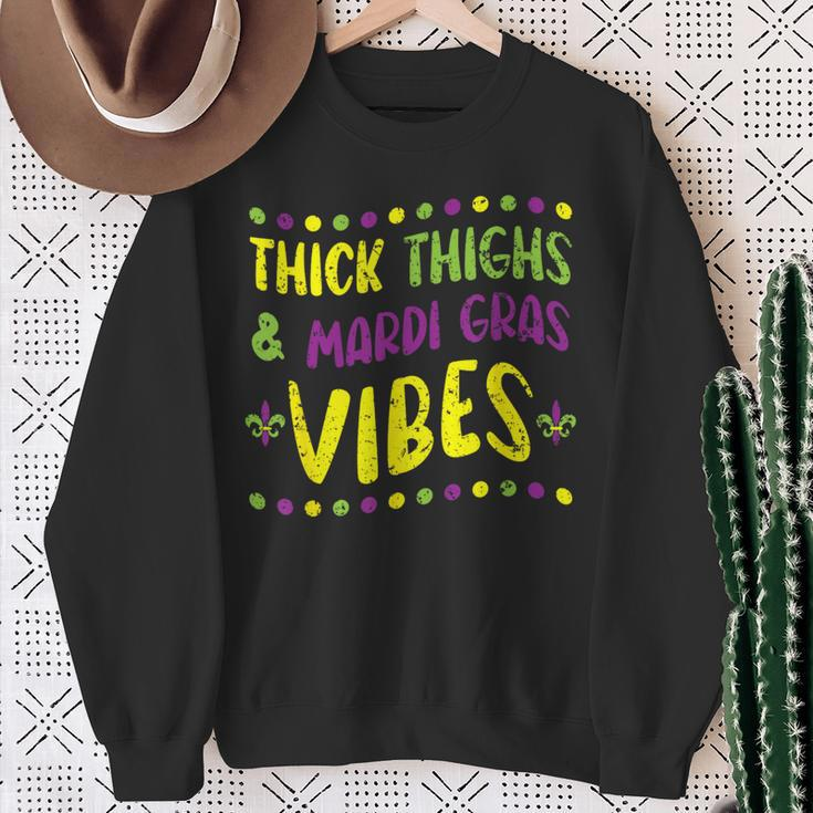 Thick Thighs And Mardi Gras Vibes New Orleans Louisiana Sweatshirt Gifts for Old Women