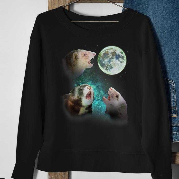 Three Ferrets Howl At Moon 3 Wolfs Wolves Parody Sweatshirt Gifts for Old Women