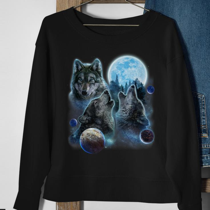 Three Wolf Howling And Moon Sweatshirt Gifts for Old Women