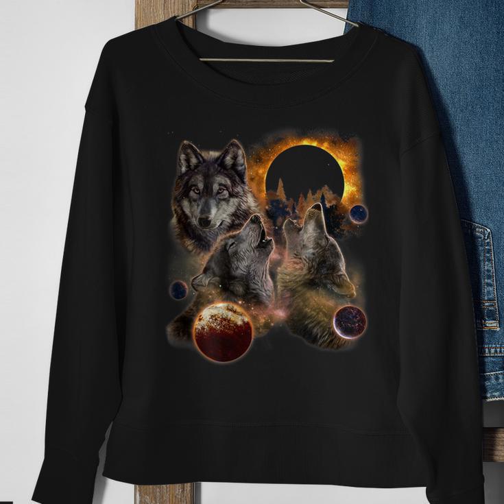 Three Wolf Solar Eclipse Moon Sweatshirt Gifts for Old Women