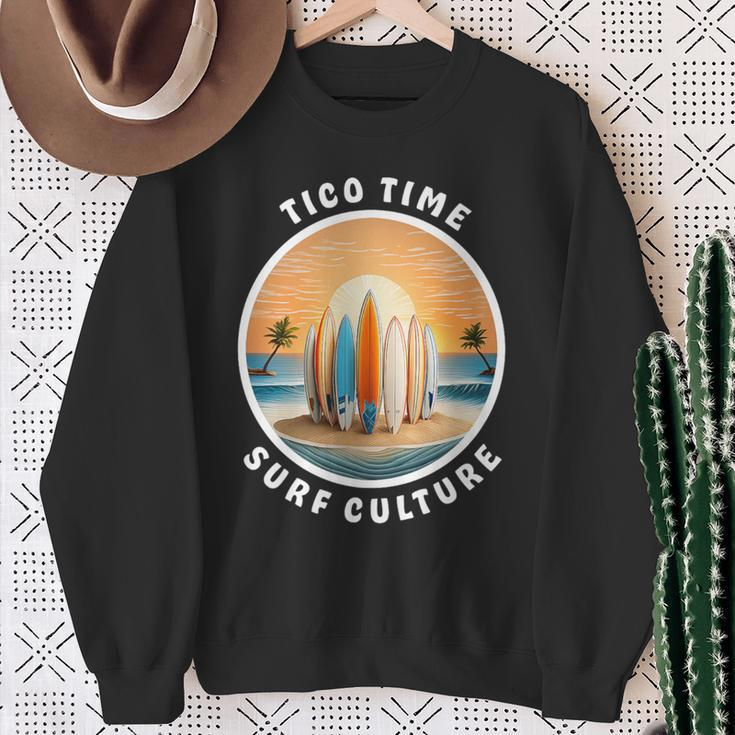 Tico Time Surf Culture Costa Rican Surfboard Vibe Sweatshirt Gifts for Old Women