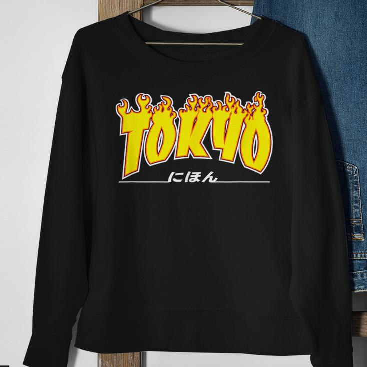 Tokyo Japan Trasher Yellow Orange And Black Flame Sweatshirt Gifts for Old Women